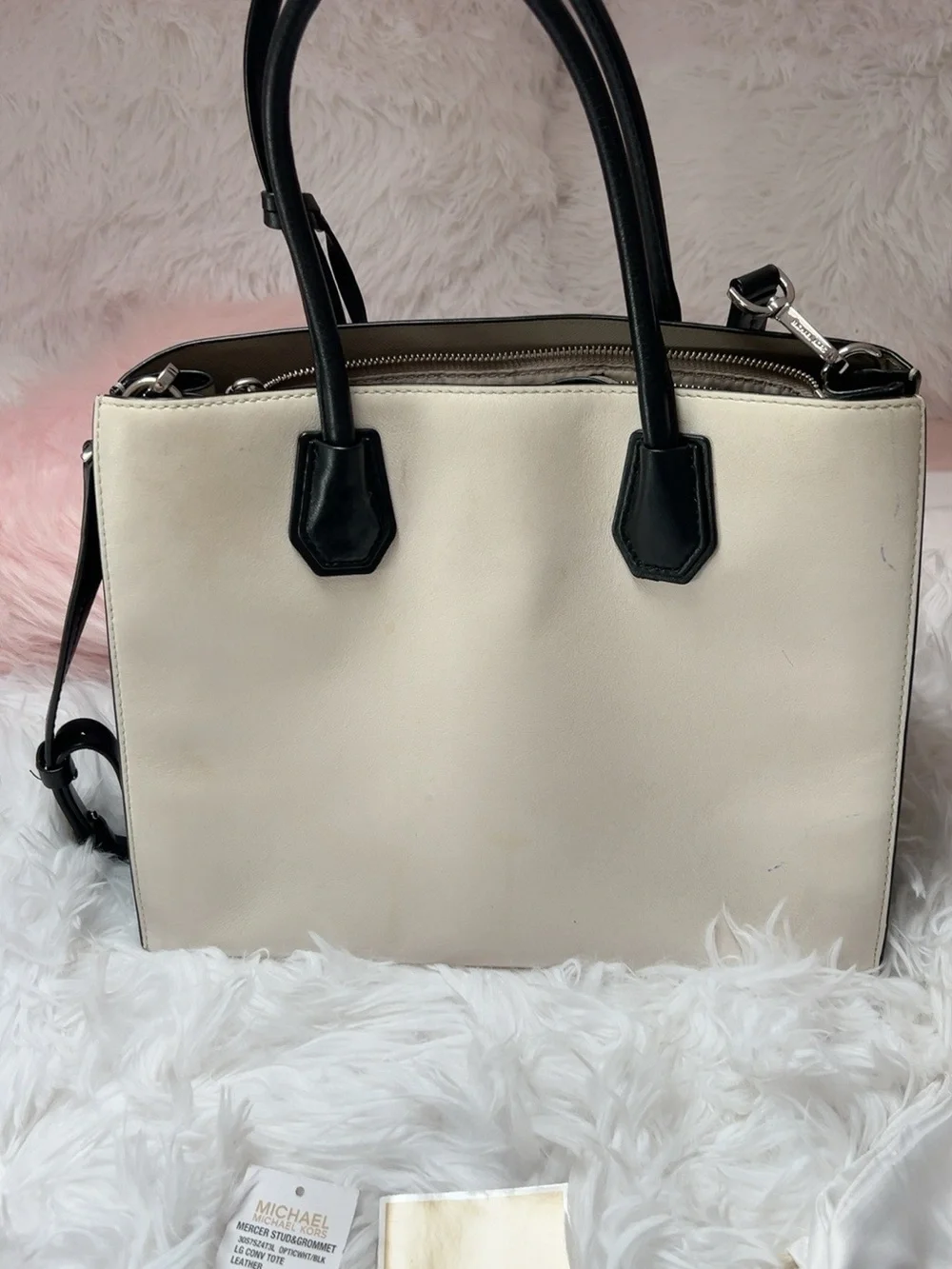 Discontinued Michael Kors Mercer Stud & Grommet Large Leather Tote Optic White/B